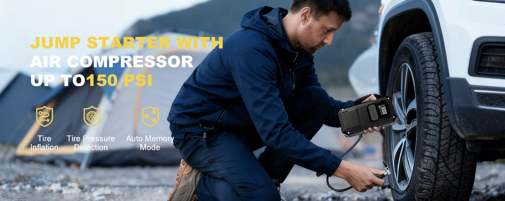 Arrancador de Batería 12V 2500A con Compresor, Powerbank y Luz LED de Emergencia 4-en-1 