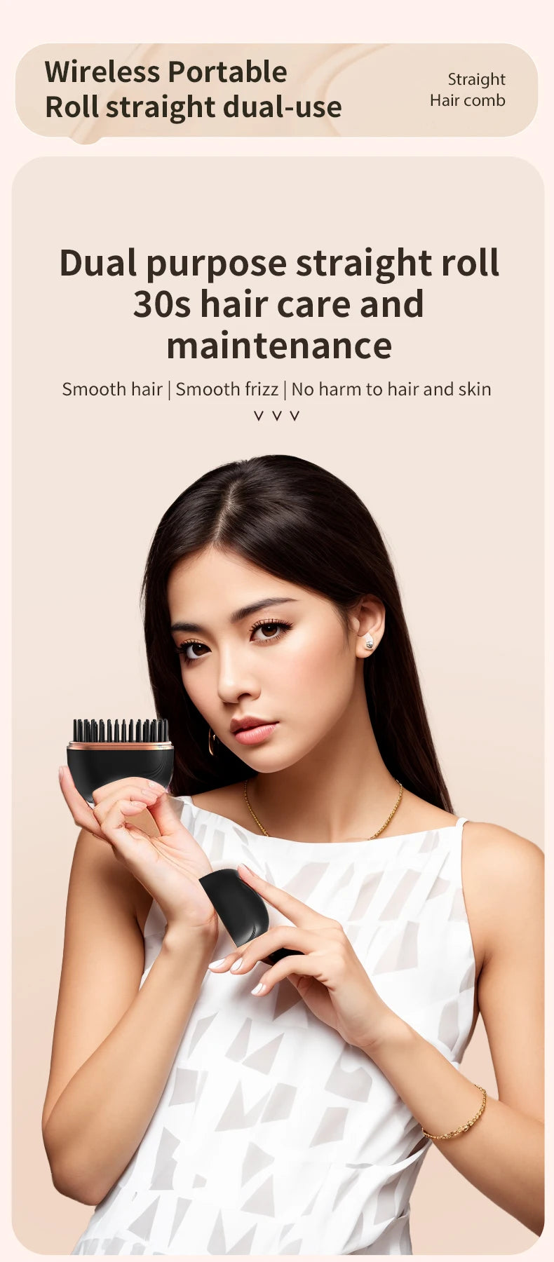 Mini Cepillo Alisador Eléctrico de 130 g, Portátil e Inalámbrico con Calentamiento Rápido en 30 Segundos para Viaje y Uso Diario 