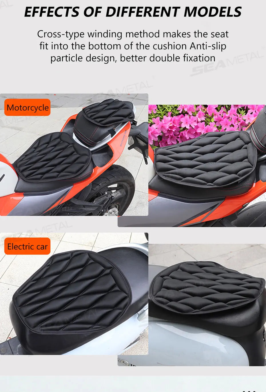 Cojín 3D para Asiento de Motocicleta Antivibración, Transpirable, Impermeable y con Aislamiento Térmico 