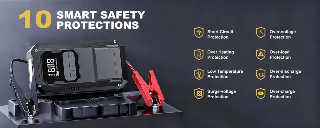 Arrancador de Batería 12V 2500A con Compresor, Powerbank y Luz LED de Emergencia 4-en-1 