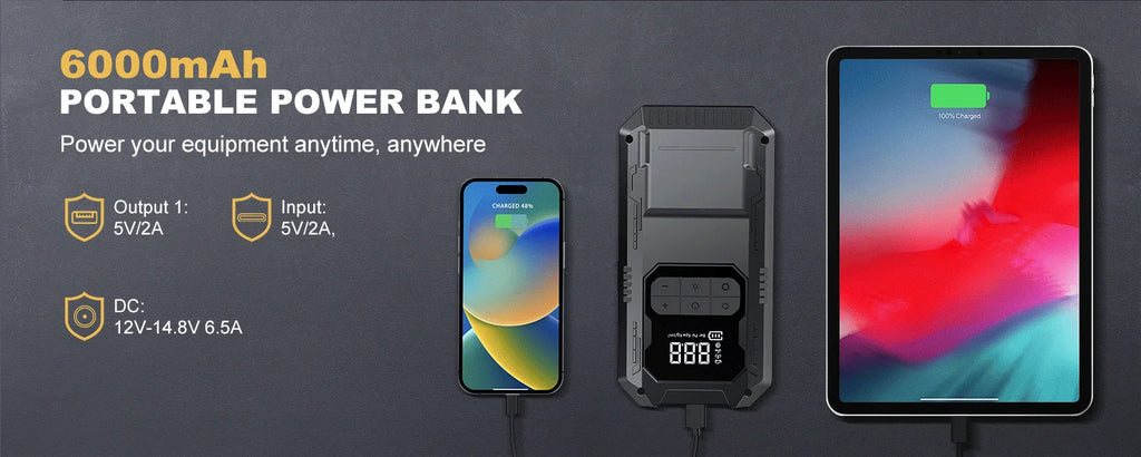 Arrancador de Batería 12V 2500A con Compresor, Powerbank y Luz LED de Emergencia 4-en-1 