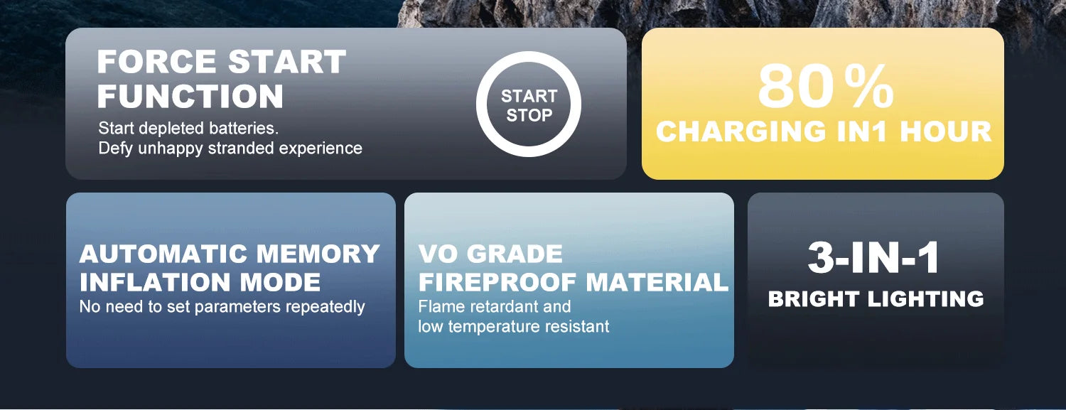 Arrancador de Batería 12V 2500A con Compresor, Powerbank y Luz LED de Emergencia 4-en-1 