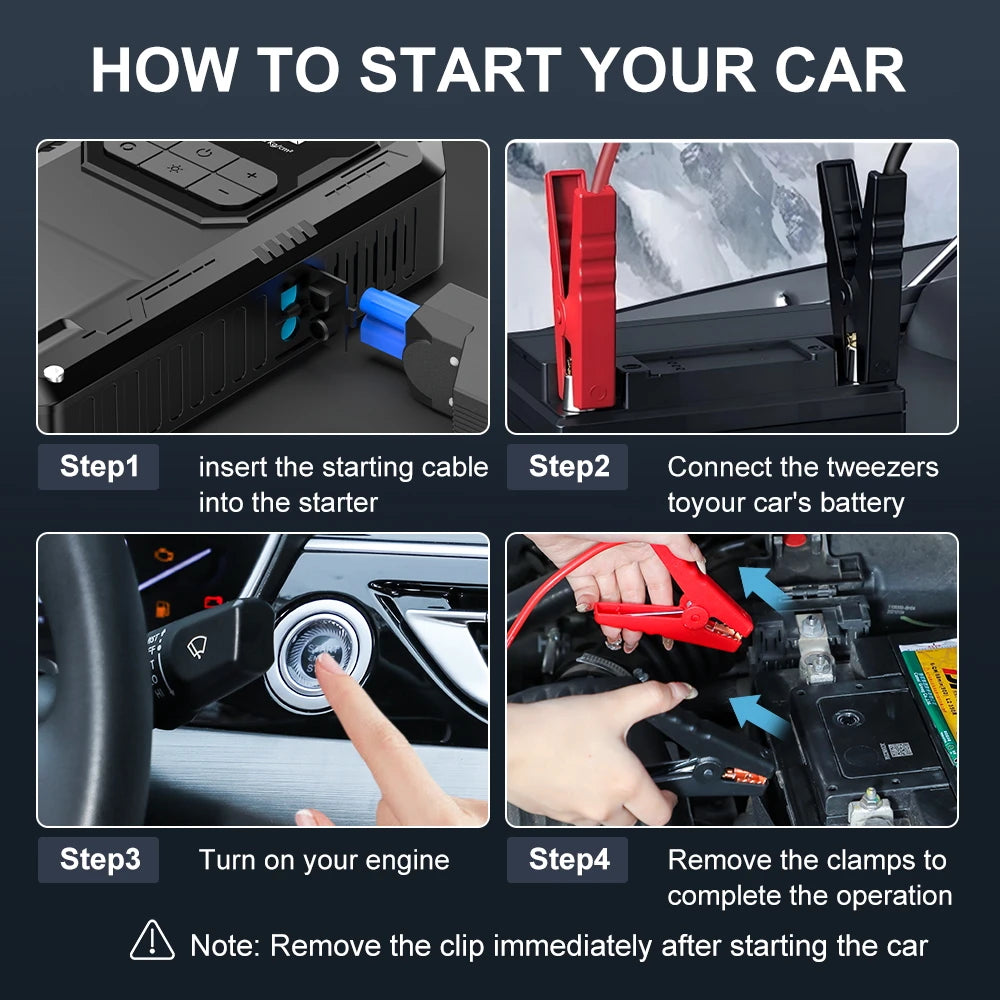 Arrancador de Batería 12V 2500A con Compresor, Powerbank y Luz LED de Emergencia 4-en-1 