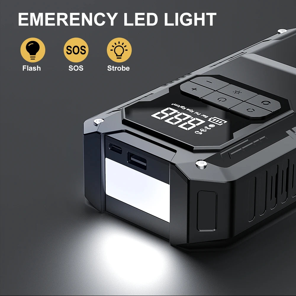 Arrancador de Batería 12V 2500A con Compresor, Powerbank y Luz LED de Emergencia 4-en-1