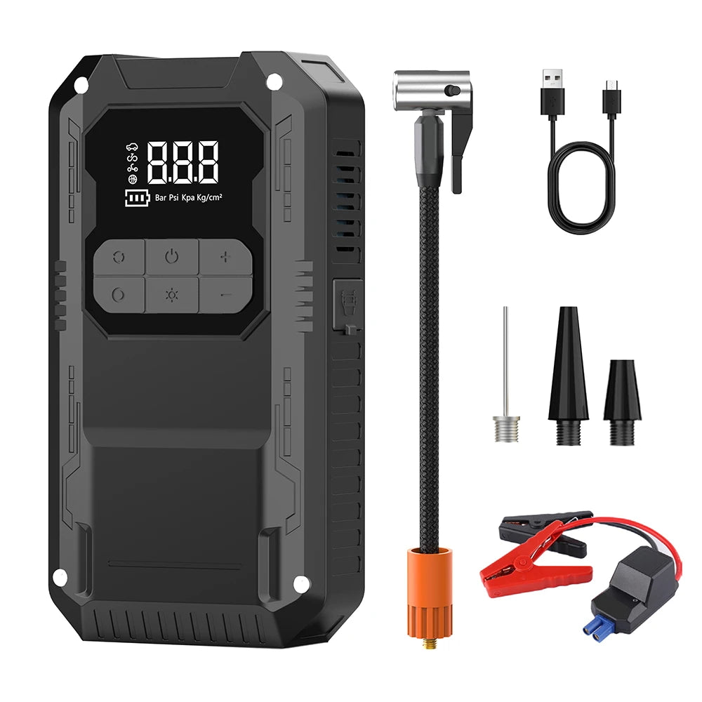 Arrancador de Batería 12V 2500A con Compresor, Powerbank y Luz LED de Emergencia 4-en-1 