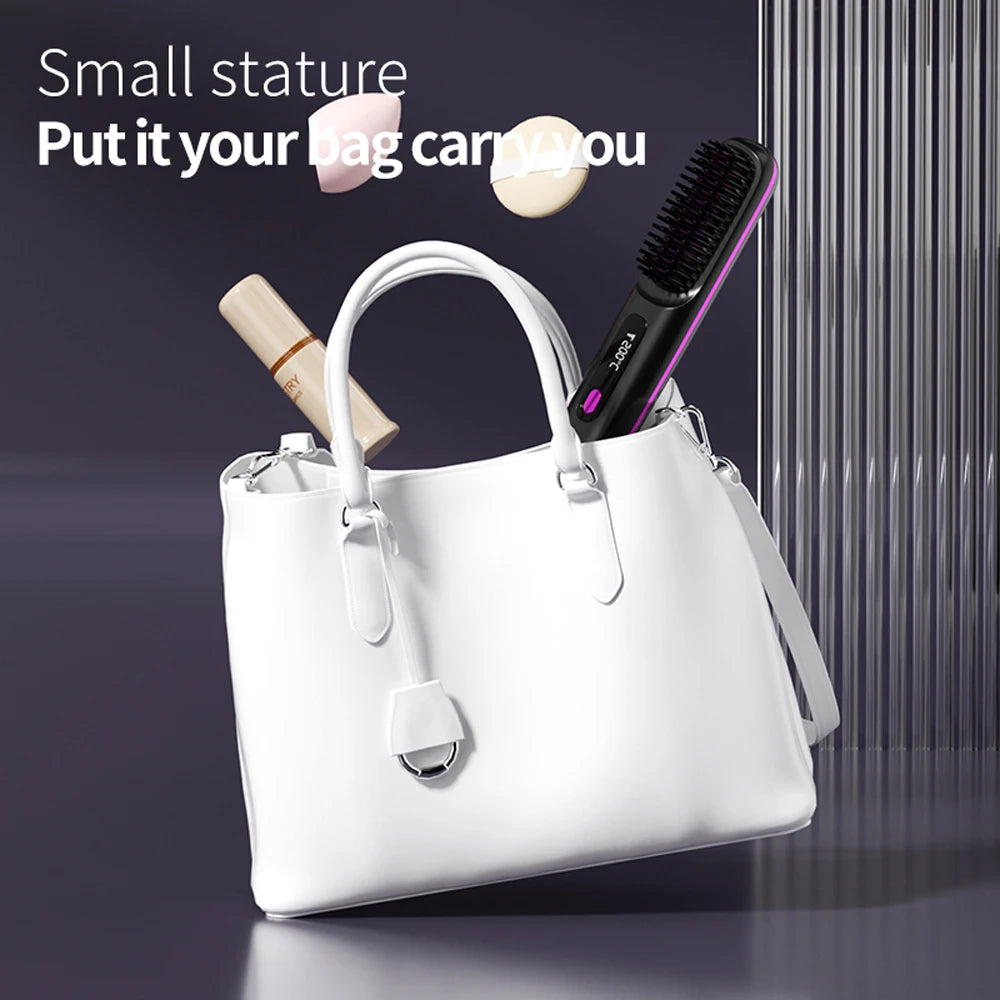 Cepillo Alisador Inalámbrico de Cerámica con LCD, Iones Negativos y 3 Niveles de Temperatura USB Tipo C