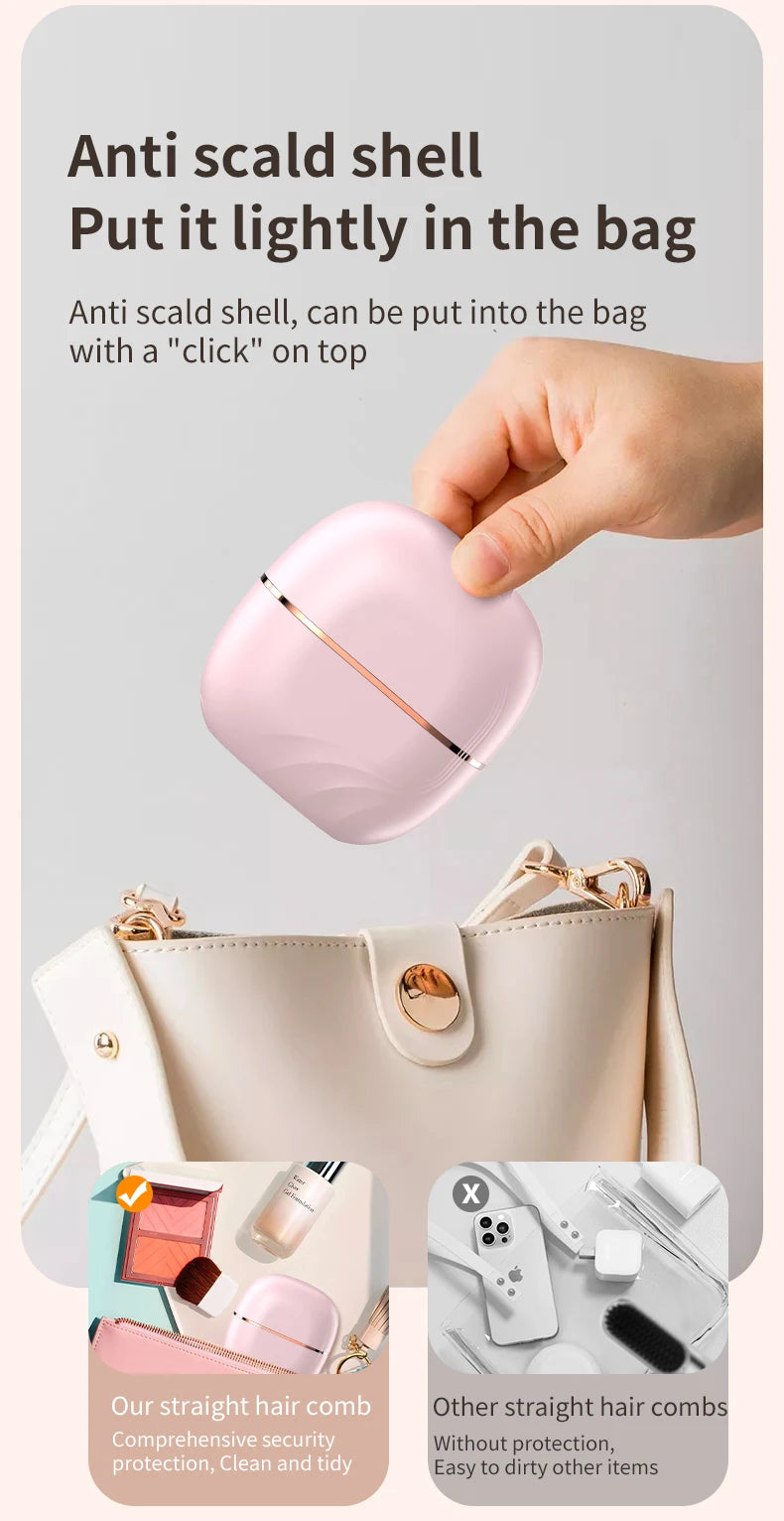 Mini Cepillo Alisador Eléctrico de 130 g, Portátil e Inalámbrico con Calentamiento Rápido en 30 Segundos para Viaje y Uso Diario 